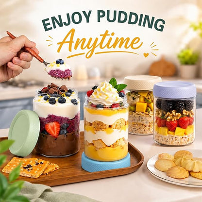 16 oz Mason Jars, Overnight Oats Containers with Lids for Yogurt, Glass Jar with Lid, Parfait Cups with Airtight Lids, Glass Jars for Overnight Oats, Storage, Food, Chia, Pudding, 6 Pack