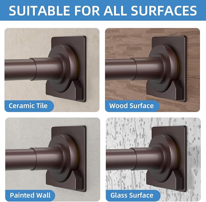 CorkLatta Matte Bronze Shower Curtain Rod,1 Inch Diameter Stainless Steel Adjustable Spring Tension Rods 32 to 80",with Holders,Anti-Slip,Curtain Rods No Drilling(1 Pack)