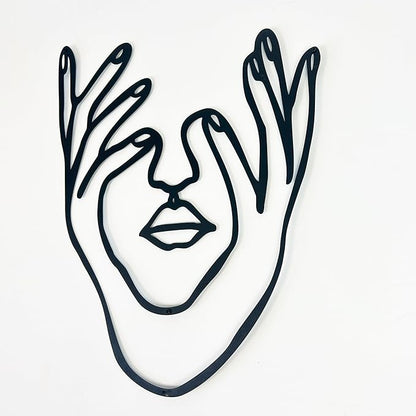 Wita Home Modern Hands and Face Woman Metal Wall Art, Minimalist Line Art for Living Room, Bedroom, or Office, Artistic Iron Wall Decor, Gift for Her, Elegant 3D Black Metal Sculpture (24x18 inches)