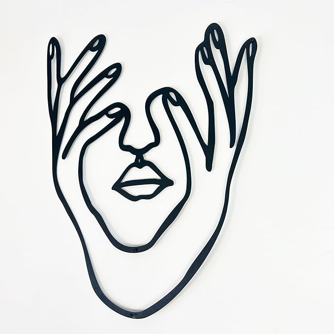 Wita Home Modern Hands and Face Woman Metal Wall Art, Minimalist Line Art for Living Room, Bedroom, or Office, Artistic Iron Wall Decor, Gift for Her, Elegant 3D Black Metal Sculpture (39x29 inches)