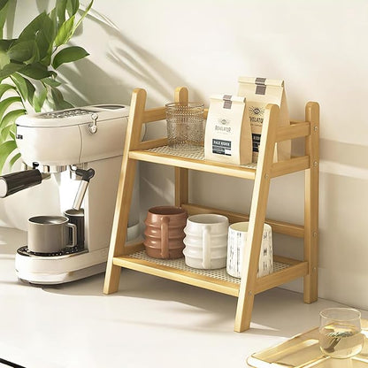 Narrow Mug Holder Countertop, Tea and Coffee Bar Station Organizer, Bamboo Matcha Stand, Cup Display Shelf, Condiment Storage Rack for Kitchen Counter Cabinet, 2 Tier