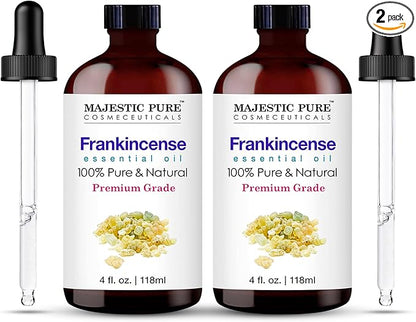 Majestic Pure Essential Oil with Glass Dropper - 100% Pure and Natural - Essential Oils for Diffuser, Aromatherapy, Soap and Candle Making, Frankincense Essential Oil, Frankincense Oil, 4FlOz Pack of2