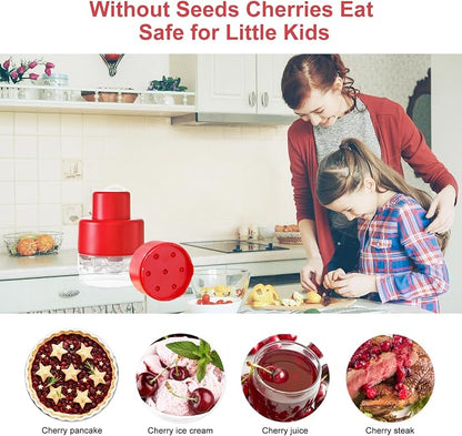 Upgraded Cherry Pitter Tool Pit Remover, 7-in-1 Portable Cherry Core Remover, Quick Release Multi Cherry Pitter Tool for Kitchen, Cake Shop, Fruit Salad (Bright - Red)