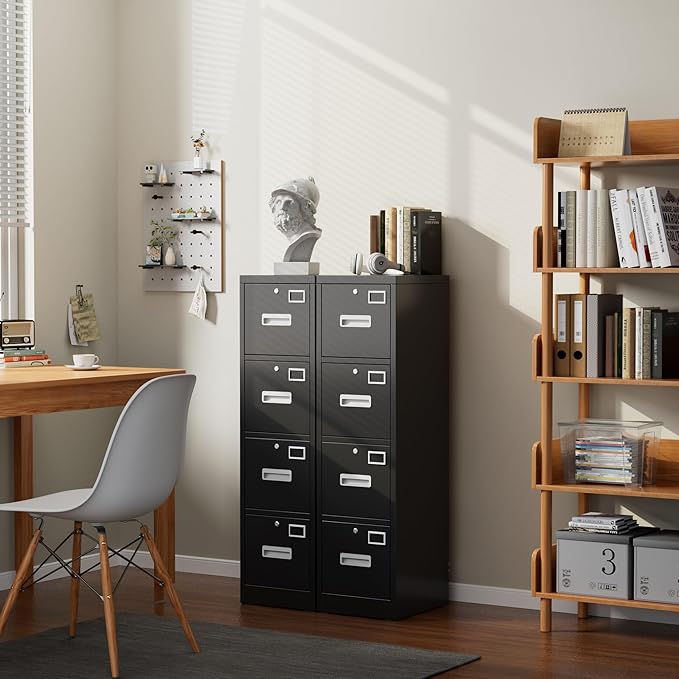 Aobabo 4 Drawer File Cabinet, Metal Filing Cabinet with Lock for Office Letter/Legal Size,Black,Required-Assembly