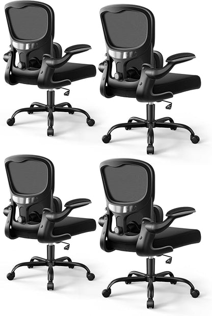 Ergonomic Office Chair, Breathable Mesh Ergonomic Desk Chair with Adjustable Lumbar Support, Flip-up Armrests, Computer Chairs Comfortable for Home, Office, Work, 300lbs, Black (4Pack)
