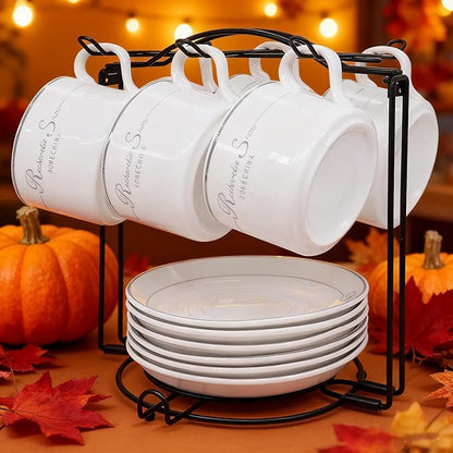 Tea Cups Holder,Black Metal Coffee Cup Tea Cups Rack,Foldable Organizer for Coffee Cup Spoon and Saucers