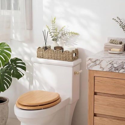 StorageWorks Small Wicker Scalloped Baskets for Bathroom Decor, Long Narrow Decorative Seagrass Baskets for Storage, Toilet Paper Basket for Back of Toilet Basket Tank Topper with Handles