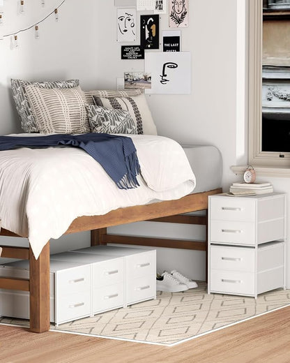 Homsorout 2 Drawers for Closet - Small Stackable Storage Organizer, Fabric Dresser Nightstand with Wooden Top & Metal Frame, Closet Drawer Organizers and Storage for Bedroom, Entryway, Dorm, White