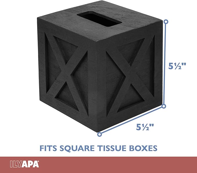 Ilyapa Wood Tissue Box Cover Farmhouse X Patterned- Rustic Farmhouse Black Wood Tissue Holder