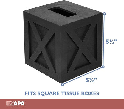 Ilyapa Wood Tissue Box Cover Farmhouse X Patterned- Rustic Farmhouse Black Wood Tissue Holder