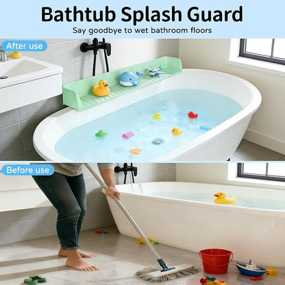 Splash Guard for Bathtub,Silicone Bathtub Splash Guard with Strong Suction Cups, Toy Tray Caddy Holder Storage Over Tub, Prevent Water Splashing in The Bathroom(2.62-FT Green)