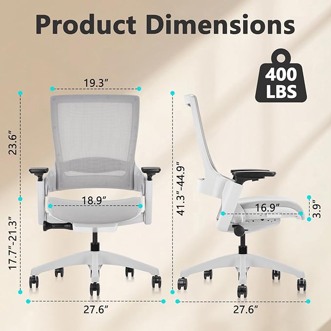 CLATINA Office Chair Swivel Executive Chair, Adjustable Ergonomic Computer Chair with 3D Armrest and Lumbar Support, Mesh Backrest Task Chair for Home Office Conference Room Grey