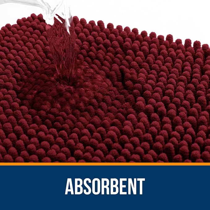 OLANLY Large Bathroom Rugs 59x35, Extra Soft Absorbent Chenille Bath Rugs, Rubber Backing Quick Dry, Machine Washable Bath Mats for Bathroom Floor, Tub and Shower, Home Decor Accessories, Burgundy
