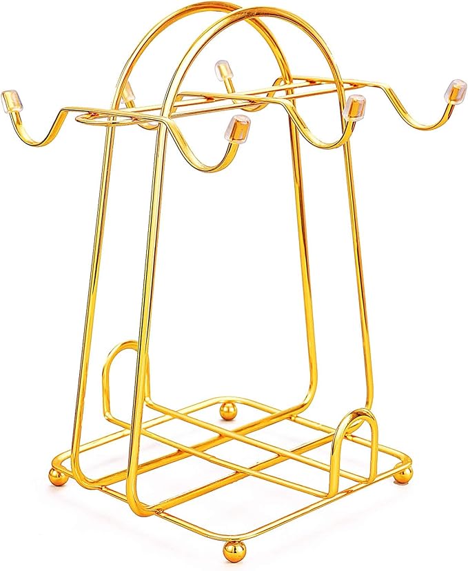 CHENP.HMC Home Storage Mug Hooks Stainless Steel Wire Rack Display Stand Service for Tea Cups, Bracket, Gold Metal Stand for Coffee Cups and Saucers