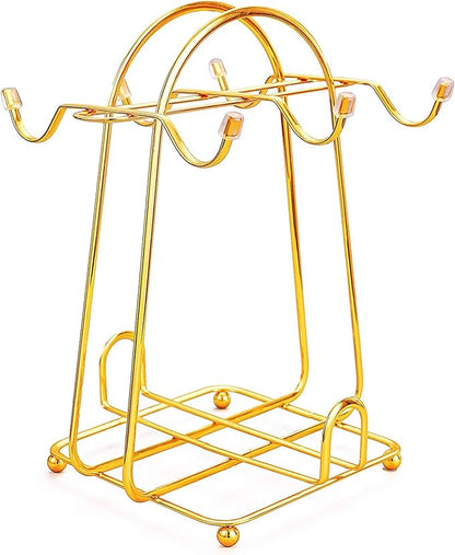 CHENP.HMC Home Storage Mug Hooks Stainless Steel Wire Rack Display Stand Service for Tea Cups, Bracket, Gold Metal Stand for Coffee Cups and Saucers