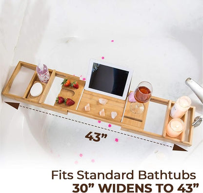 Premium Bamboo Bathtub Tray Caddy for Tub - Expandable Foldable Bath Tray - Unique House Warming Gifts, New Home, Anniversary & Wedding Gifts for Couple, Bath Table Bridal Shower Gift