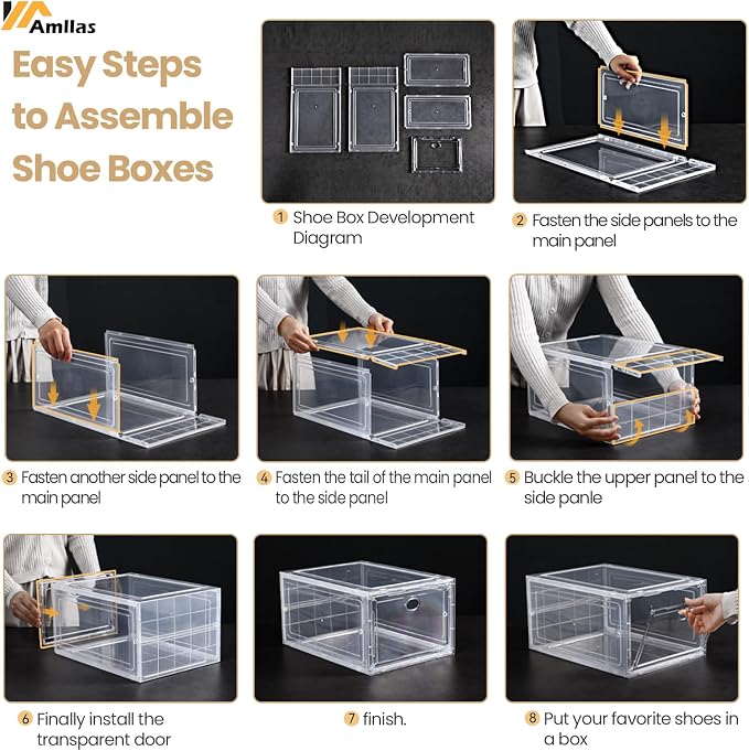 12 Pack Clear Shoe Storage, Stackable Shoe Organizer, Shoe Boxes for Closet | Plastic Shoe Containers with Magnetic Door, Sturdy Sneaker Storage Organizer, Shoe Cabinet Fit up to US Size 12
