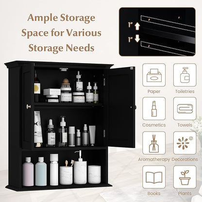 Giantex Bathroom Cabinet Wall Mount, Medicine Cabinet with Adjustable Shelf, Open Shelf, Over The Toilet Space Saver Storage Organizer for Laundry Room, Kitchen, Cupboard (Black)
