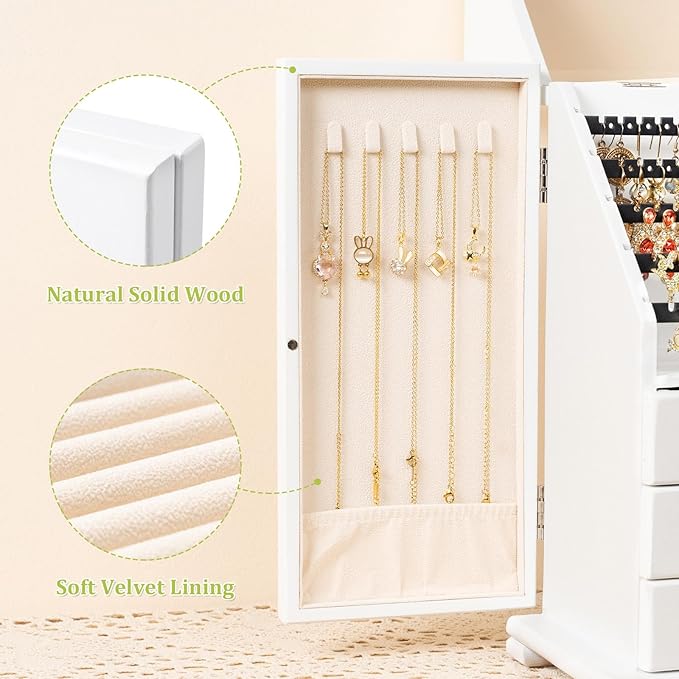 Jewelry Box Organizer, Rustic Wooden Jewelry Boxes for Women Girls, Large Storage Earring Holder Organizer Display for Earrings Necklaces Rings Bracelets, Jewelry Case as Gifts for Her