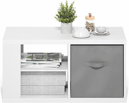 Furinno Viola Coffee Table, 3-Tier Modern Center Table with 1.2 Thick Tabletop, Side Table with Open Shelf and Storage Bin, for Living Room, Bedroom, Home Office, White/Light Grey