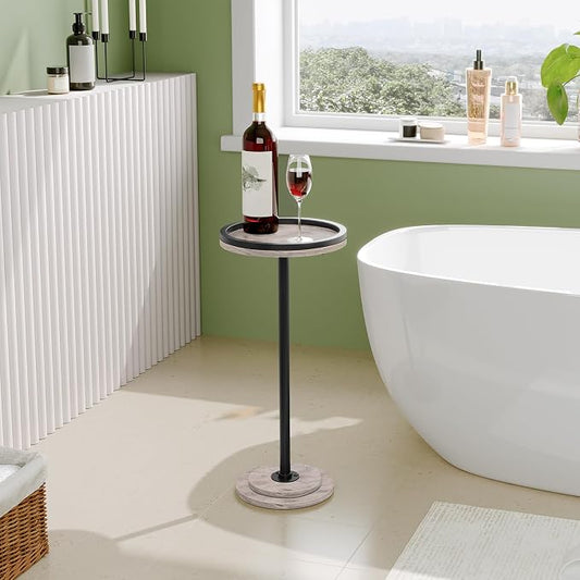 HOOBRO Small Round Side Table, Drink Table, Coffee Martini Table with Pedestal Accent for Small Spaces in Living Room, Bedroom, Sofa Couch, Greige and Black BG168BZ01