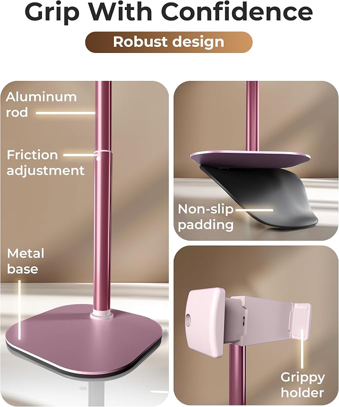 COOPER ChatStand, Adjustable Cell Phone Stand for Desk, Phone Stand for Recording, iPhone Holder for Filming, Small Tripod for iPhone, Fits Samsung, Android Smartphones, (Pink Rose Gold)