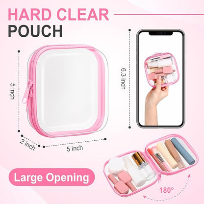 Sanwuta 6 Pcs Clear Hard Zipper Case Plastic Zipper Pouches Transparent Makeup Bag Pencil Case Pouches Toiletry Diaper Bag for Travel Toy Storage Organizer Bins(Pink,5 x 5 x 2 Inch)