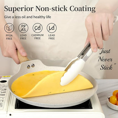 Innerwell 11 inch Nonstick Crepe Pan, Granite Coating Flat Skillet Dosa Tawa Tortilla Pan, White Large Pancake Griddle Comal Pan, Compatible with All Stovetops, PFOA Free