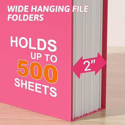 Nordun Extra Capacity Plastic Hanging File Folder Letter Size,12 Pack Reinforced Hang Folders with Heavy Duty 2 Inch Expansion,Pink Hanging File Folder Designed for Bulky Files