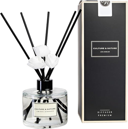 CULTURE & NATURE Reed Diffuser Set 6.7oz (200ml) Lime Basil Mandarin Scented Diffuser with Sticks Home Fragrance Reed Diffuser for Bathroom Shelf Decor