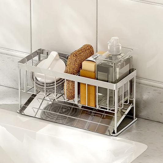 Mukkuri Sink Caddy - Kitchen Sink Organizer - Quick Draining, 304 Stainless Steel Tray