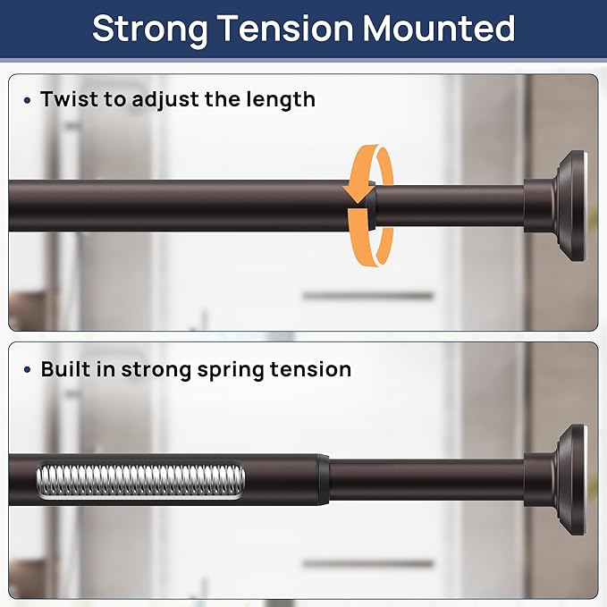 ENJOYBASICS Shower Curtain Rod 30 to 52 Inches, Stainless Steel Adjustable Spring Tension Rods No Drill for Bathroom, Closet, Window, Room Divider, Never Rust, Non Slip, Bronze