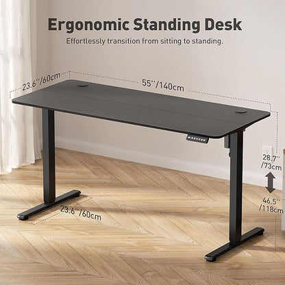 Electric Standing Desk Adjustable Height 55 x 24 Inch, Large Sit Stand Desk, Stand up Desk for Home Office, Computer Workstation (Spliced Desktop,Black)