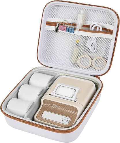 ALKOO Case Compatible with NIIMBOT B21 / Pro / B1 Label Maker Wireless Thermal Label Printer, Holder for Inkless Label Maker & Labeling Tapes Refills, with Mesh Pocket for Cable Accessories (White)