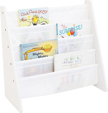 Humble Crew Kids Bookshelf, 4-Tier Front-Facing Book Display Organizer, Montessori Toddler Bookcase for Playroom, Bedroom & Reading Corner, White Wood/White