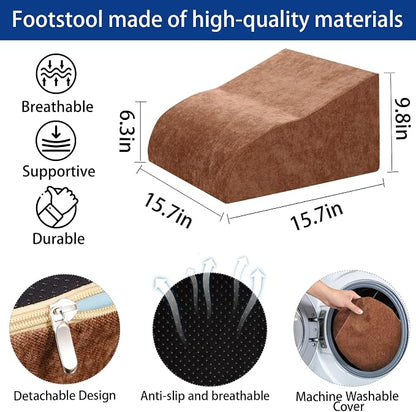 Foot Rest for Under Desk at Work, Ergonomic Under Desk Footrest with Washable Cover for Office, Home & Gaming Leg Elevation Pillow Brown