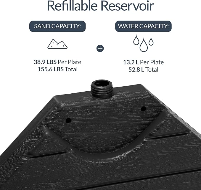 Best Choice Products 4-Piece Cantilever Offset Patio Umbrella Base Weight Set, Heavy-Duty Fillable Stand Plates for Water or Sand, Easy-Fill Spouts, Wood Grain Finish - Black