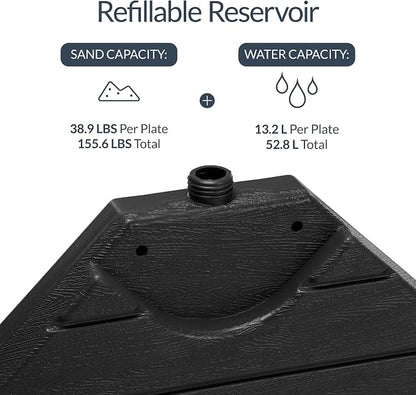 Best Choice Products 4-Piece Cantilever Offset Patio Umbrella Base Weight Set, Heavy-Duty Fillable Stand Plates for Water or Sand, Easy-Fill Spouts, Wood Grain Finish - Black