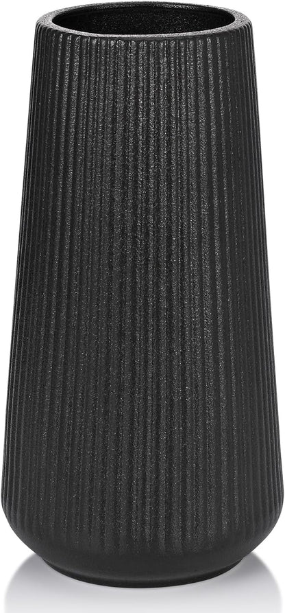 Matte Black Ceramic Vase, GUKJOB Small Cute Flower Vase for Pampas Grass, Home, Living Room, Dining Table, Farmhouse, Office Decor, Bedroom, Table, and Kitchen Shelf (Matte Black)