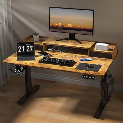 48 x 30 Inch Electric Standing Desk with 2 Drawers, Adjustable Height Widened Stand Up Desk with Storage, Sit to Stand Ergonomic Workstation for Home Office, Rustic Brown