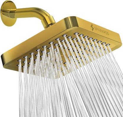 SparkPod Rain Shower Head, 6 Inch Square | High Pressure Shower Heads, 90 Nozzle (Touch-to-Clean), Adjustable Showerhead, No-tool Universal Connection