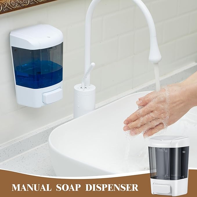 Hushee 6 Pcs Plastic Wall Mounted Soap Dispenser Commercial Manual Soap Dispenser Containers for Kitchen Shower Hotel(Brown,27 oz 800 ml)
