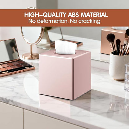 Y-in Hand Tissue Box Cover, Modern Square Facial Storage Tissue Box Holder, Home Accessories for Bathroom Vanity Countertops, Dressers, Night Stand, Parlors and Office - Pink