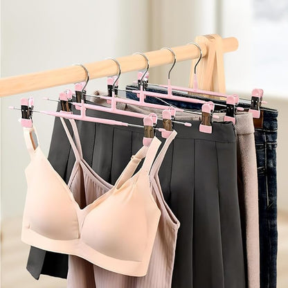 POZEAN Pants Hangers with Clips for Women 50 Pack, 12Inch Adjustable Heavy Duty Skirt Hangers, Space Saving Non-Slip Shorts Jeans Trousers Clothes Hangers, Pink
