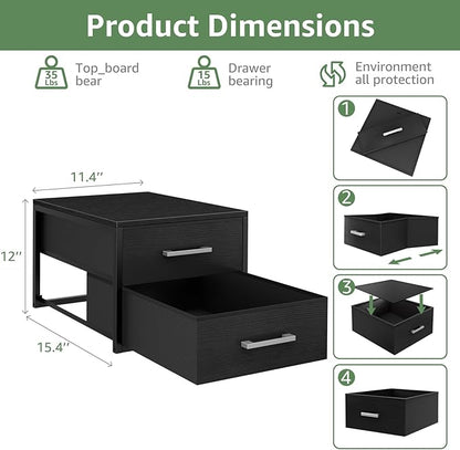 BOLUO Stackable Storage Drawers Narrow Closet Organizers and Storage Fabric Black 2 Drawer Dresser for Bedroom Modern