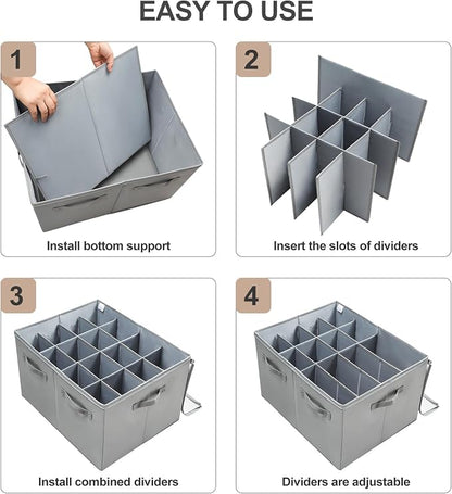 TOPIA HOME Shoe Organizer for Closet, Foldable Shoe Box with Adjustable Dividers and Clear Cover, Space Saving Shoe Storage Organizer Cabinet with Reinforced Handles, Fits 16 Pairs, Gray, TP09G