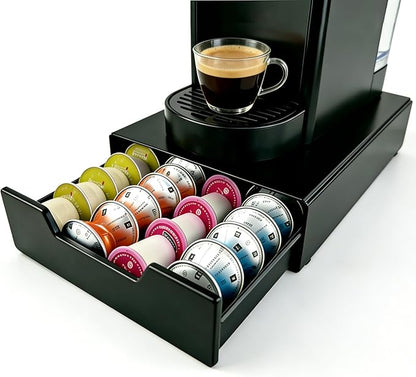 Coffee Pod Storage Drawer Compatible with Nespresso Vertuo, Dolce Gusto & K-Cup, Coffee Pod Holder 28-56 Pod Capacity, Black Countertop Coffee Organizer