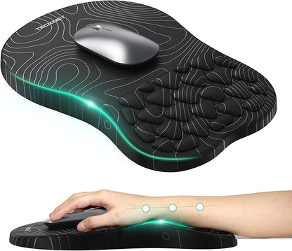 TECKNET Ergonomic Mouse Pad with Wrist Rest, Soft Mousepad with Massage Design, Memory Foam and Non-Slip PU Base for Pain Relief, Gaming Mouse Pad for Desk, Home, Office, 12x8 Inches, Black White