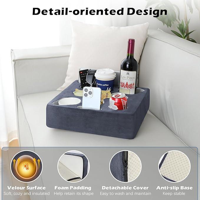 MoKo Couch Cup Holder Pillow, Sofa Bed Cup Holder for Drinks, 7 Slot Tray Couch Drink Holder, Couch Caddy for Remote, Snacks, Drinks, Tablet, Cup Holder for Couch, Bed, Rv, Tv, Car, Man Cave, Boat