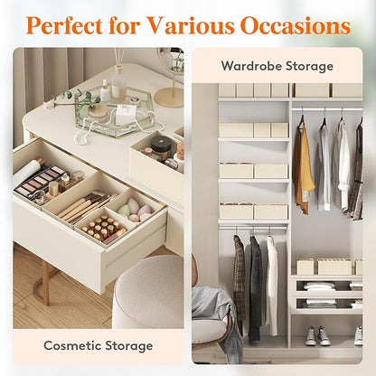 Lifewit 16 Pack Drawer Organizer, Dresser Underwear Drawer Organizer Bins, Foldable Fabric Closet Organizers, Storage Drawer Dividers, Dorm Room Essentials for Clothing, Socks, Towels, Ties Khaki